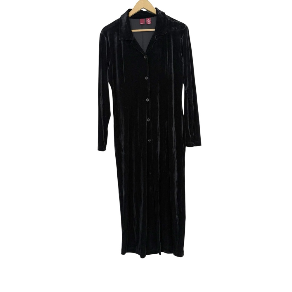 Merona Black Velour Button Up Midi Dress Size Medium Dark Feminine Whimsigoth